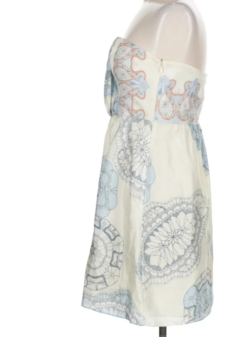 Rebecca Taylor Strapless Embroidered Blue Cream Babydoll Dress Size 8